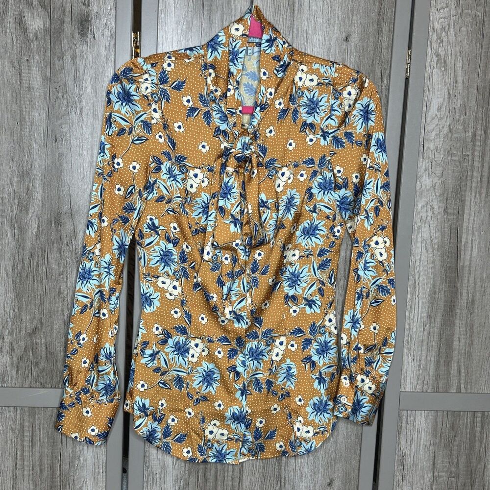 Hawes and Curtis Women Shirt Size 36 Satin Button Down Bow Floral